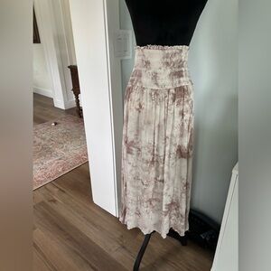 Boho long skirt with smocked waist size small brown and cream tie dye small